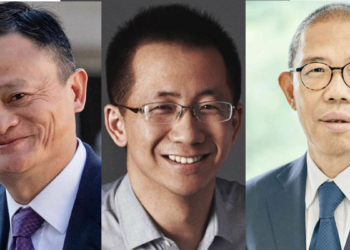 De gauche à droite Jack Ma (Alibaba), Zhang Yiming (TikTok), Zhong Shanshan (Nongfu Spring)