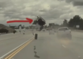Accident spectaculaire : une voiture s’envole après avoir heurté un pneu (vidéo)
