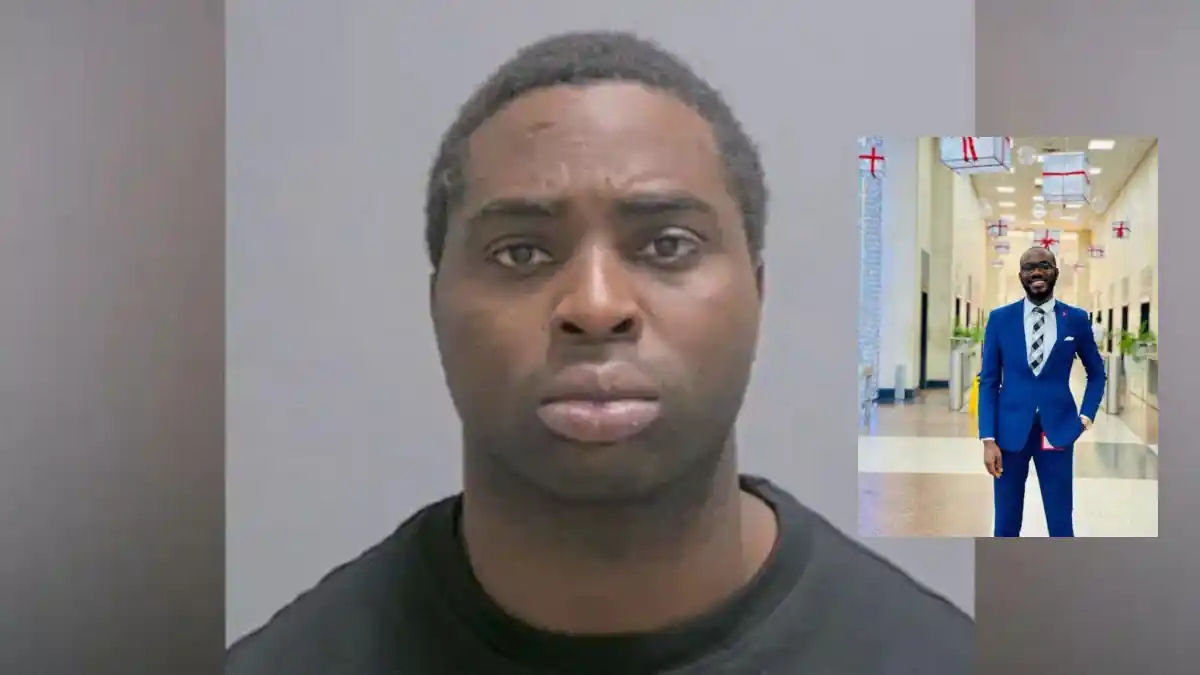 Benjamin Katabana et la victime Uchenna Okirie (en costume bleu).